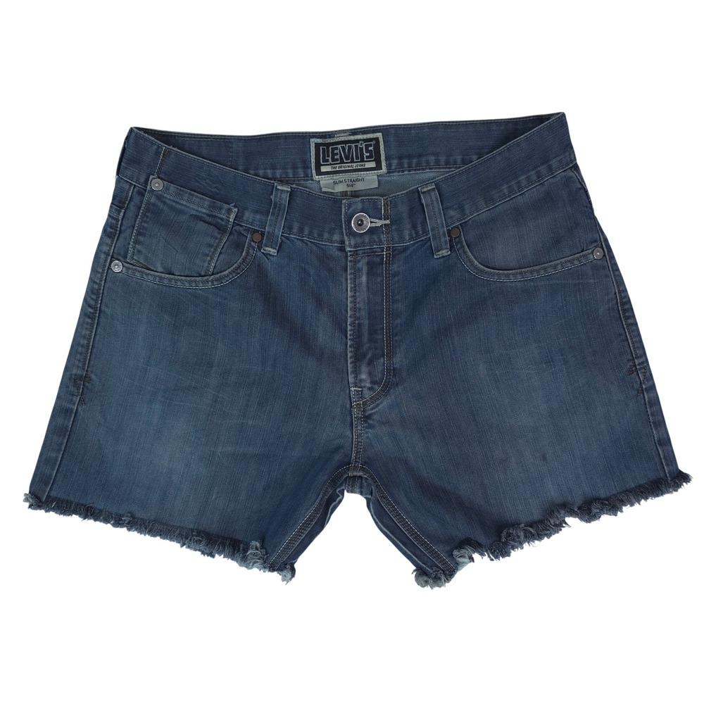 Levis 514 Slim Straight Denim Shorts Women 34x6 Blue Cutoff Raw Hem Casual Y2K